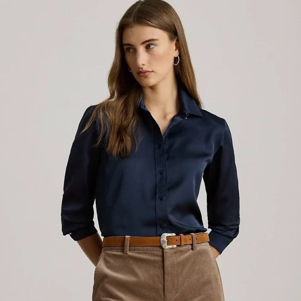 Ralph Lauren Navy Satin Charmeuse Shirt